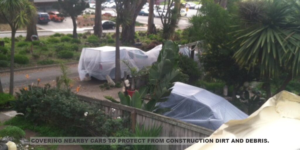 Armstrong Roofing - protection of cars near a home where spf roofing will be installed