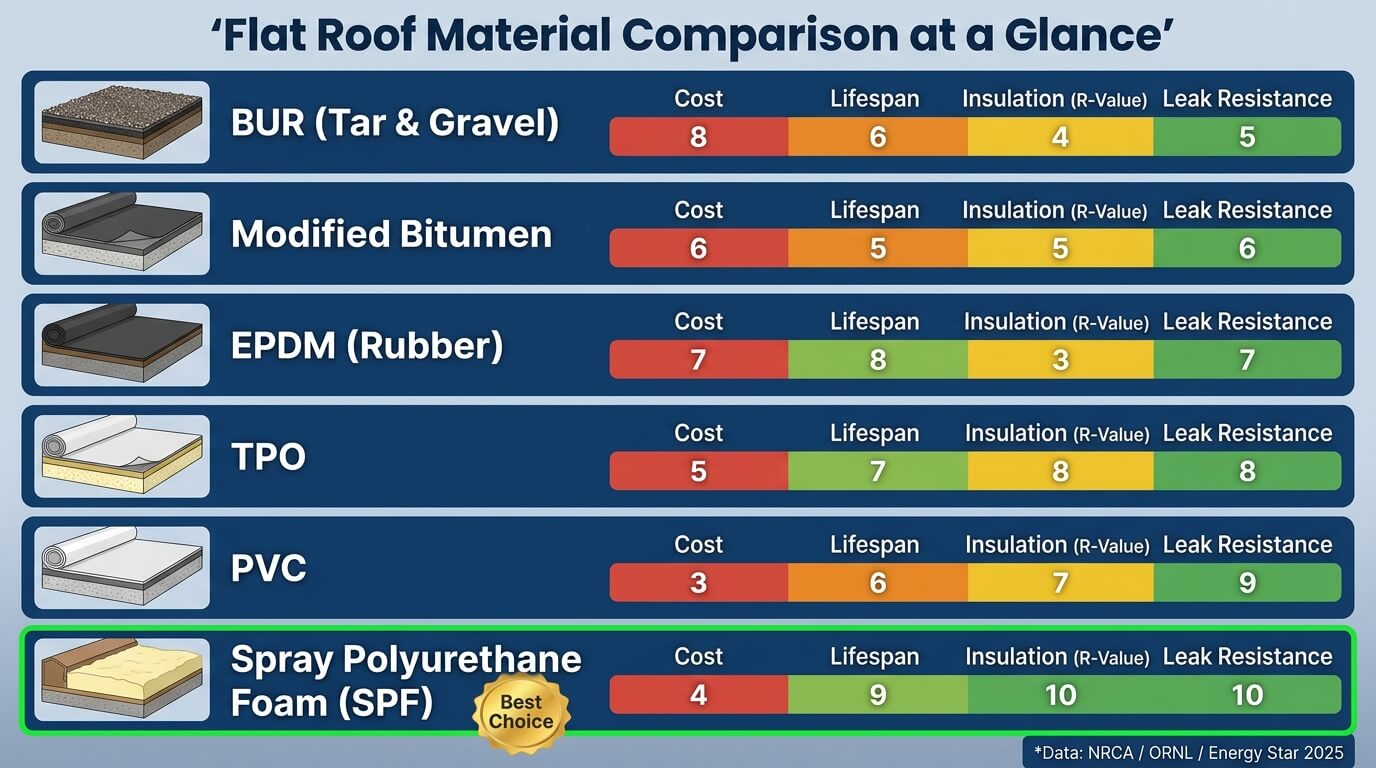 table of flat roof material comparison