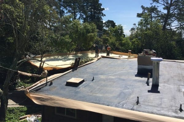 Armstrong Roofing - flat roof being prepared for spf foam installation