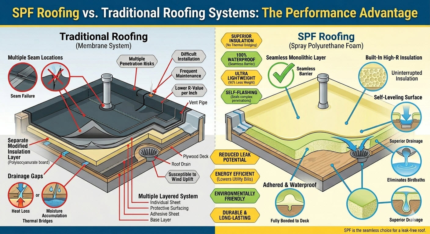Infographic about SPF Roofing vs. Traditional Roofing Systems