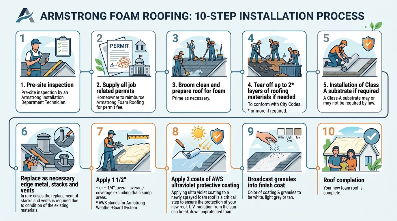 Chart of Armstrong 10 step foam roofing installation process