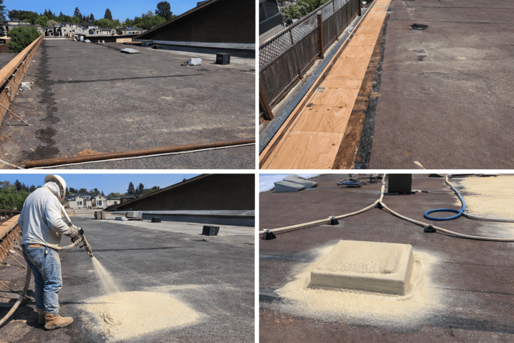 The preparation process of the commercial spray foam roof for Cross Church in Napa