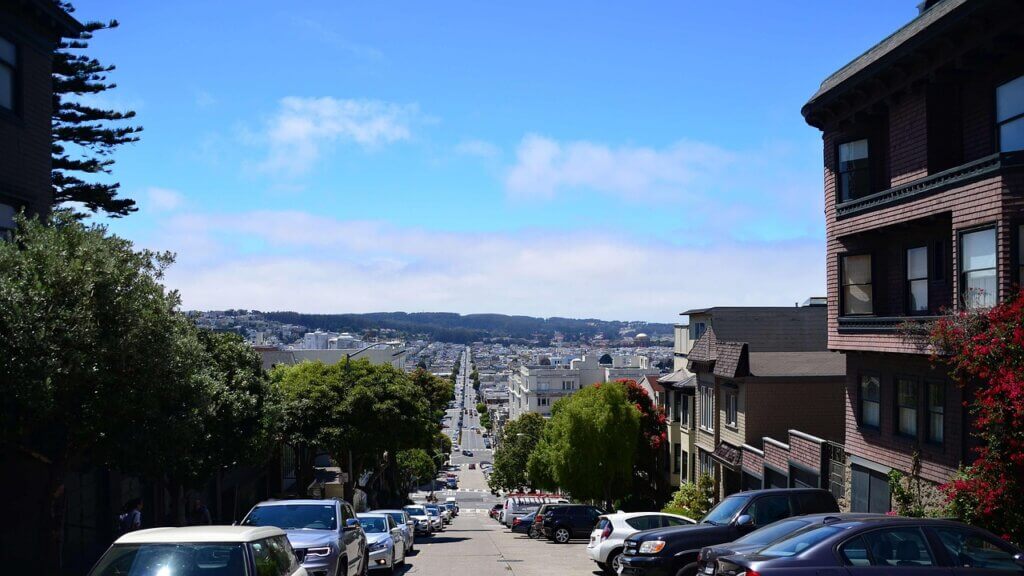 San Francisco Street with cars parked at side of road