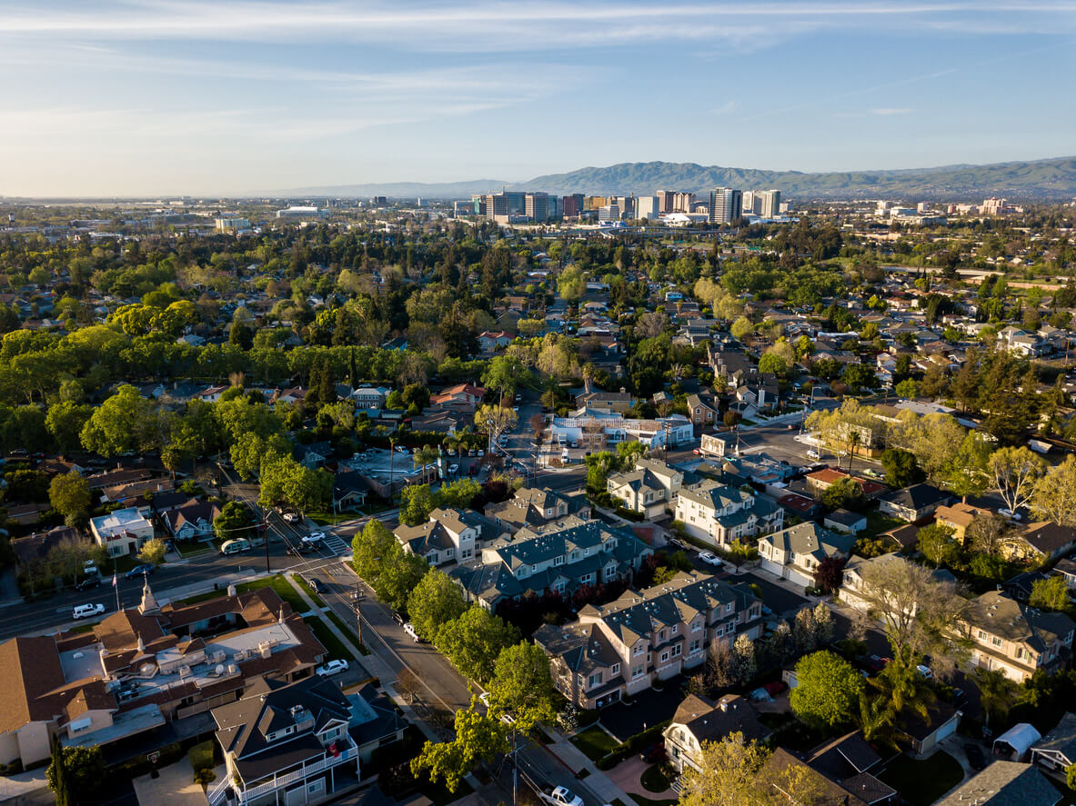 Drone point of view of Silicon Valley in California
